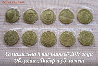Сомалиленд 5 шиллингов 2017 Обезьяны Набор. До 27.04 в 22 - ф