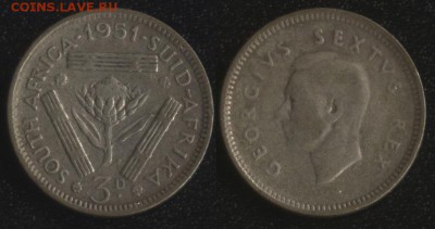 Южная Африка 3 пенса 1951 до 22:00мск 03.05.18 - Южная Африка 3 пенса 1951 90