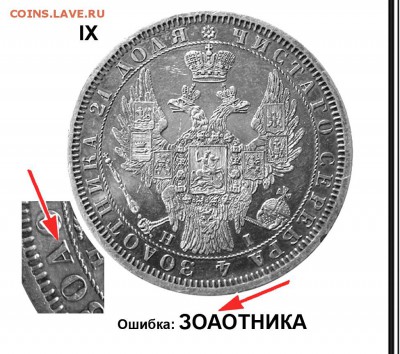 1 рубль 1854 г. СПБ НI с ошибкой ЗОАОТНИКА . Оценка . - 1854 ЗОАОТНИКА+