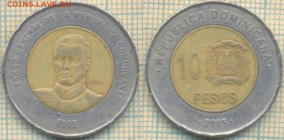 Доминикана 10 песо 2005 г., до 07.05.2018 г. 22.00 по Москве - Доминикана 10 песо 2005  395