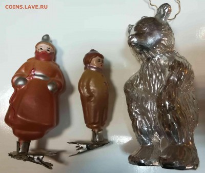 Елочные игрушки СССР: ямщик, клоун, Каштан и др. - Ямщик с сыном и мишка-1
