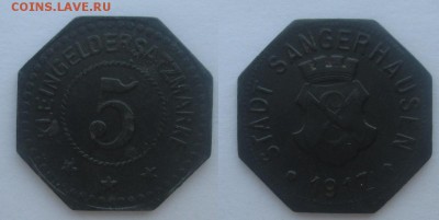Нотгельды Германии. Обзорная тема. - 5 пф. 1917г. Зангерхаузен.JPG