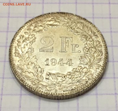 2 франка, 1944 год. Швейцария - 6541D9E4-0F4F-4BA7-9C75-52DF7BD5B806