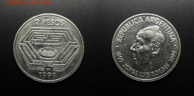 МОНЕТЫ МИРА 555 - Аргентина – 2 песо (1999) «Хорхе Луис Борхес – аргентинский писатель» №3