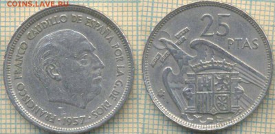 Испания 25 песет 1957 (69) г., до 16.05.0018 г. 22.00 по Мос - Испания 25 песет 1957 69  897