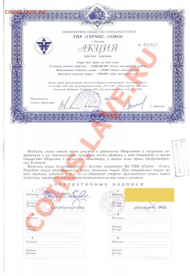 скрипофилия - акции ТНК Гермес-Союз (2 вида) - прошу оценить - Акция 1
