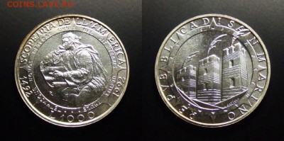 Сан-Марино 1000 лир 1992 Хр. Колумб до 16.05 (22.00) с 1 руб - Сан-Марино – 1000 лир (1992) «500-летие открытия Америки; Христофор Колумб» (Ag)