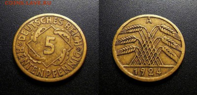 МОНЕТЫ МИРА 555 - Германия – 5 рентенпфеннигов (1924 А) №3