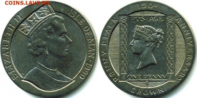 Крона Шайба остров Мэн 1 крона 1990 марка Черный Пенни - 1-crown-1990-penny-black