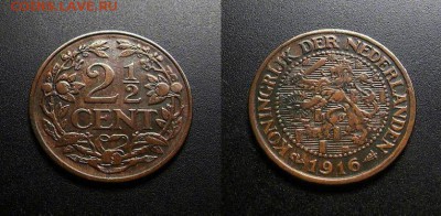 МОНЕТЫ МИРА 555 - Нидерланды – 2,5 цента (1916) бронза