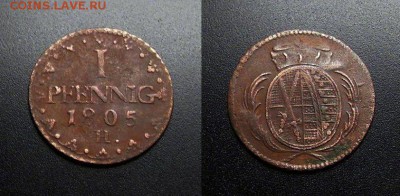МОНЕТЫ МИРА 555 - Германия (Саксония) – 1 пфеннига (1805 Н)