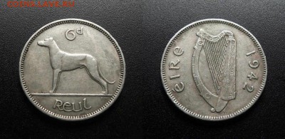 МОНЕТЫ МИРА 555 - Ирландия - 6 пенсов (1942) «Ирландский волкодав» №1-3