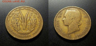 МОНЕТЫ МИРА 555 - Франц. Западная Африка – 25 франков (1956) «Газель» №3