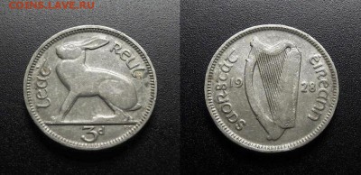 МОНЕТЫ МИРА 555 - Ирландия – 3 пенса (1928) «Заяц»