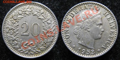 Швейцария 20 раппен 1953  до 26-05-18 в 22:00 - Швейцария 20 раппен 1953 205