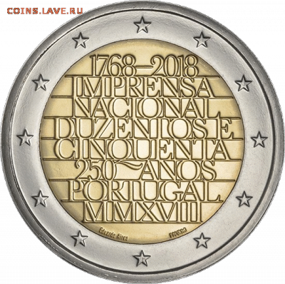 Биметаллические монеты Мира_новинки - portugaliya-moneta-2-evro-250-let-natsionalnoj-pressy-avers