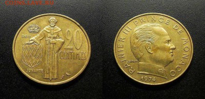 МОНЕТЫ МИРА 555 - Монако – 20 сантимов (1974)