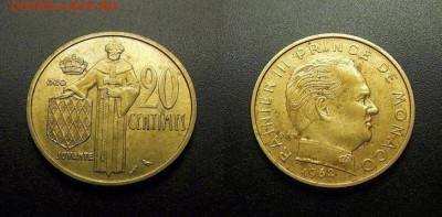 МОНЕТЫ МИРА 555 - Монако – 20 сантимов (1962) №6