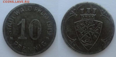 Нотгельды Германии. Обзорная тема. - 10 пф. 1919г. Вальд.JPG