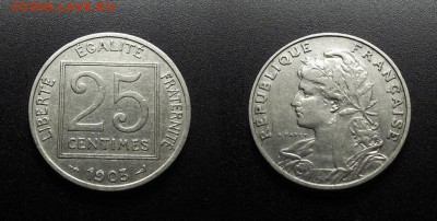 МОНЕТЫ МИРА 555 - Франция – 25 сантимов (1903) никель №3-3