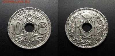 МОНЕТЫ МИРА 555 - Франция – 10 сантимов (1921) медь-ник. (аUNC) №1-3
