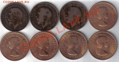 Великобритания 1 пенни 1916-67 8 шт до 25.04 21.00мск - Великобритания 1 пенни 1916-67-1