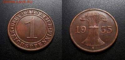 МОНЕТЫ МИРА 555 - Германия – 1 рейхспфенниг (1935 А) бронза