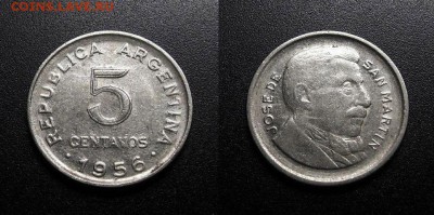 МОНЕТЫ МИРА 555 - Аргентина – 5 сентаво (1956) «Хосе де Сан Мартин» №1