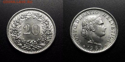 МОНЕТЫ МИРА 555 - Швейцария – 20 раппенов (1969)