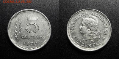 МОНЕТЫ МИРА 555 - Аргентина – 5 сентаво (1970) алюм.