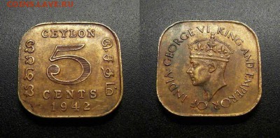 МОНЕТЫ МИРА 555 - Брит. Цейлон – 5 центов (1942) «Георг VI»