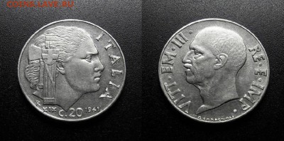 МОНЕТЫ МИРА 555 - Италия - 20 чентезимо (1941) нерж. сталь №1