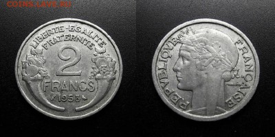 МОНЕТЫ МИРА 555 - Франция – 2 франка (1958) алюм.