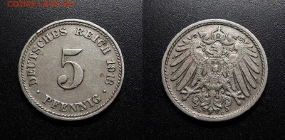 МОНЕТЫ МИРА 555 - Германия – 5 пфеннигов (1913 D) №1