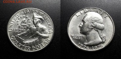 МОНЕТЫ МИРА 555 - США – 0,25 доллара (1976) «200-летие Декларации Независимости; барабанщик»