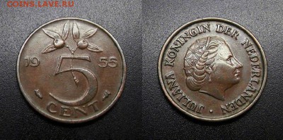 МОНЕТЫ МИРА 555 - Нидерланды – 5 центов (1955)