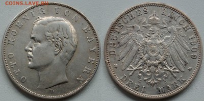 Бавария  3 марки 1909 г.  до 11.06.2018 в (22-00 мск) - 3 марки 1909 Бавария