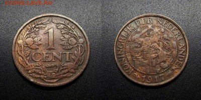 МОНЕТЫ МИРА 555 - Нидерланды – 1 цент (1917) бронза
