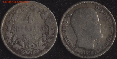 Дания 4 скиллинга 1854 до 22:00мск 14.06.18 - Дания 4 скиллинга 1854 (150)