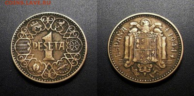 МОНЕТЫ МИРА 555 - Испания – 1 песета (1944)