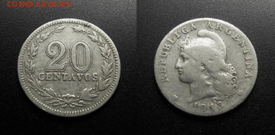 МОНЕТЫ МИРА 555 - Аргентина – 20 сентаво (1913)
