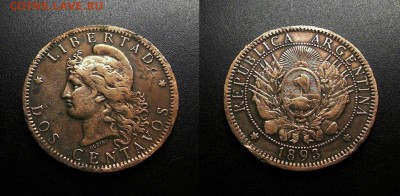 МОНЕТЫ МИРА 555 - Аргентина – 2 сентаво (1893)