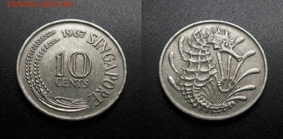 МОНЕТЫ МИРА 555 - Сингапур – 10 центов (1967) «Морской конёк»