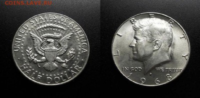 МОНЕТЫ МИРА 555 - США – 0,5 доллара (1968) «Дж. Кеннеди» (Ag)