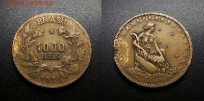 МОНЕТЫ МИРА 555 - Бразилия – 1000 рейс (1927) «Богиня с рогом изобилия»