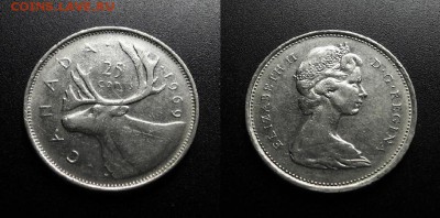 МОНЕТЫ МИРА 555 - Канада – 25 центов (1969) «Карибу; Елизавета II»