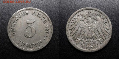 Аргентина, Доминикана и Германия (три монеты на оценку) - Германия – 5 пфеннигов (1891 Е)