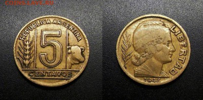 Аргентина, Доминикана и Германия (три монеты на оценку) - Аргентина - 5 сентаво (1942) «Колос и корова»