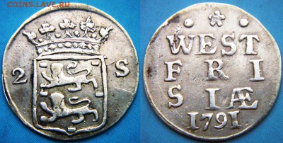 Нидерланды 2 стювера 1791г. до 28.06.18 22:00мск - Нидерланды Западная Фризия 2 стювера-3
