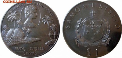 Крона Шайба Самоа и Сисифо 1 тала 1977 25 лет правления Елиз - кор0a_enl